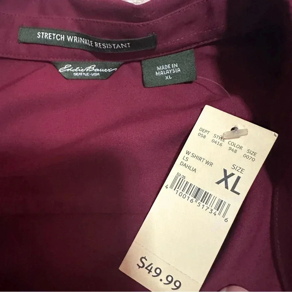 NWT Eddie Bauer maroon wrinkle resistant button down size XL - Picture 4 of 11